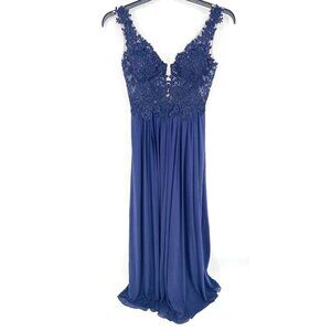 Sherri Hill Enticing Beaded Lace Bodice Full Length Gown Dress Size 4 Blue 50255